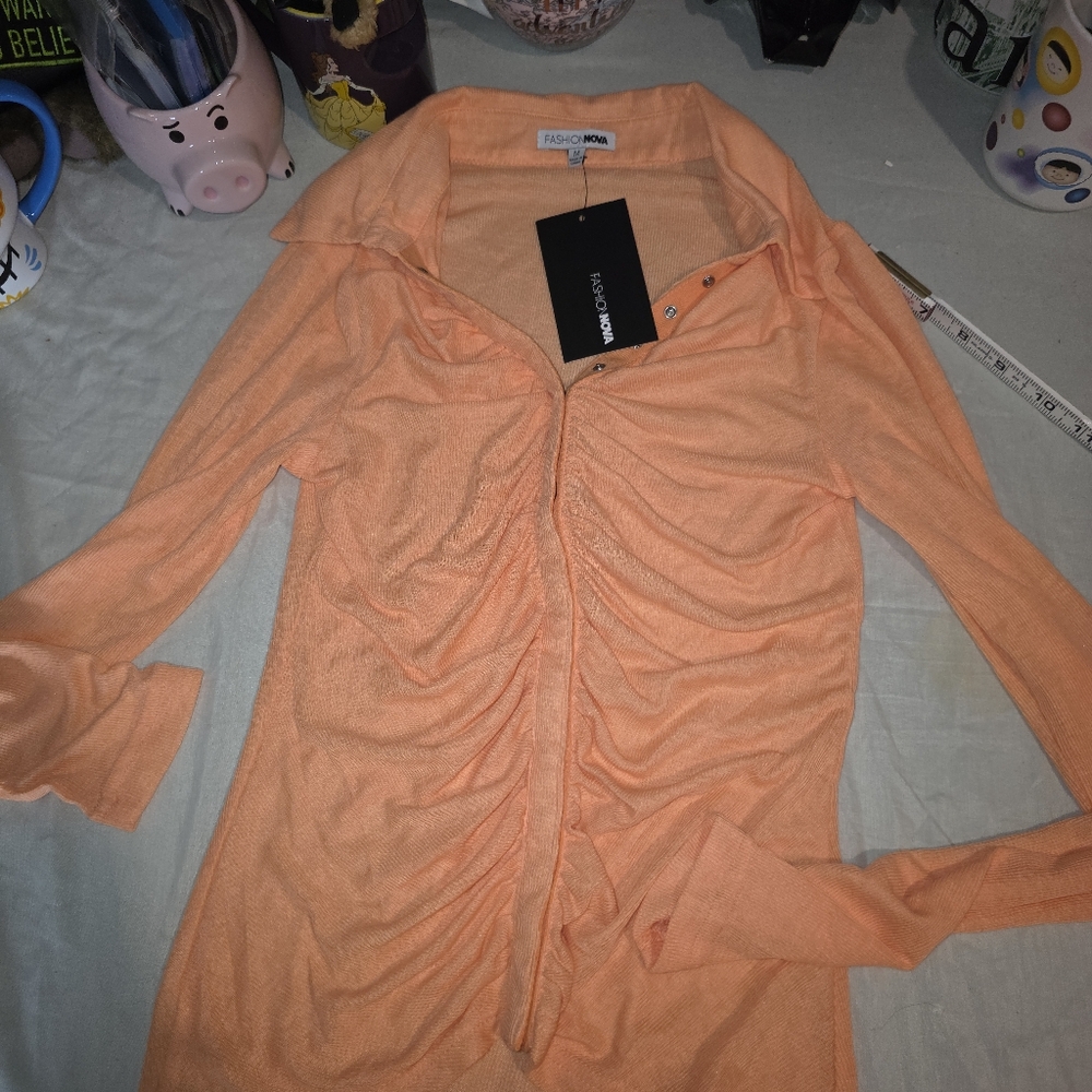 Fashion Nova I'm A Flirt 2-Piece Orange Ruched Top Set Size M NWT - Picture 8 of 13